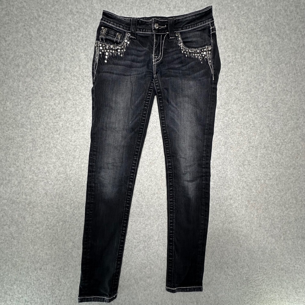 Miss Me Skinny Jeans Womens 26 Dark Wash Sequin Rhinestone Embellished JE5682SR